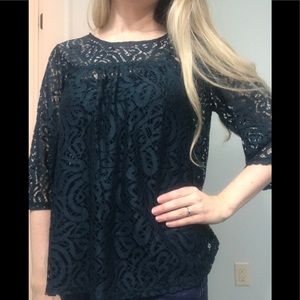 NWOT The Loft MP dark turquoise Lace shirt
